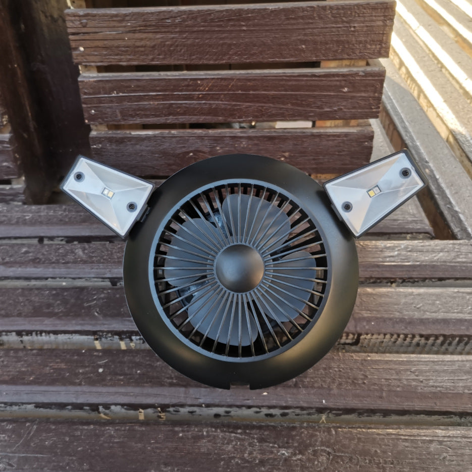 Solar Camping Fan with LED Light – Rechargeable for Off-Grid Trips