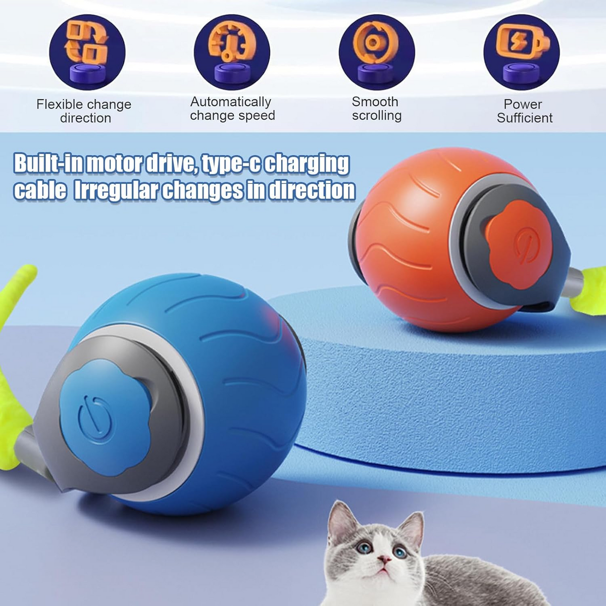 Interactive Rolling Cat Ball Toy – USB Rechargeable